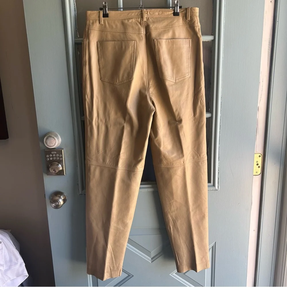 Vintage 80s Together Sheep Nappa Genuine Leather Straight Leg Pants Beige Tan 14